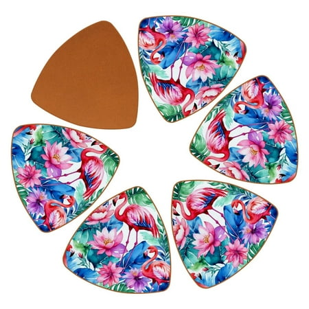 

YZUOUZY Home Decor Coaster set of 6 Triangle Custom Coasters Pink Flamingos Green Palm Leaves