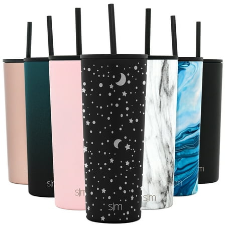 Simple Modern 24 oz Classic Tumbler with Straw & Flip Lid - 18/8 Stainless Steel Water Bottle Design: Lunar