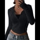 thumbnail image 1 of Chaqueta Corta Ligera con Capucha, Cremallera y Cordón de Larga para Mujer Negro S, 1 of 10