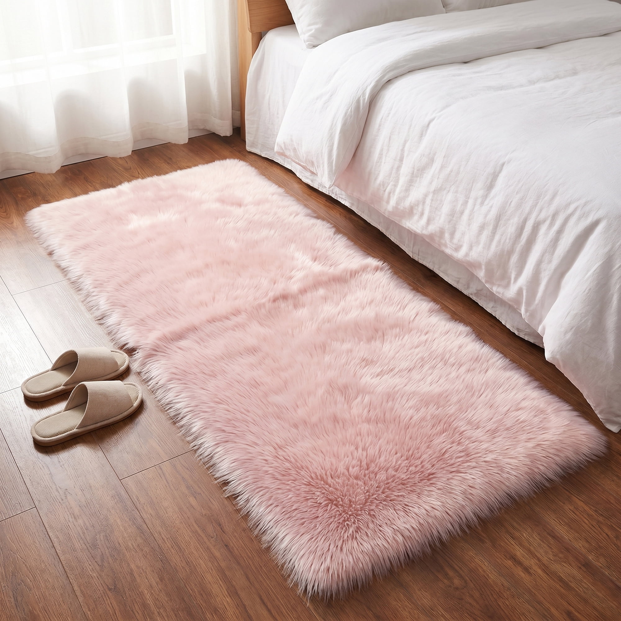 Unique Bargains Shaggy Area Rug Ultra Fluffy Non Slip Fuzzy Carpet 32" x 20" Pink