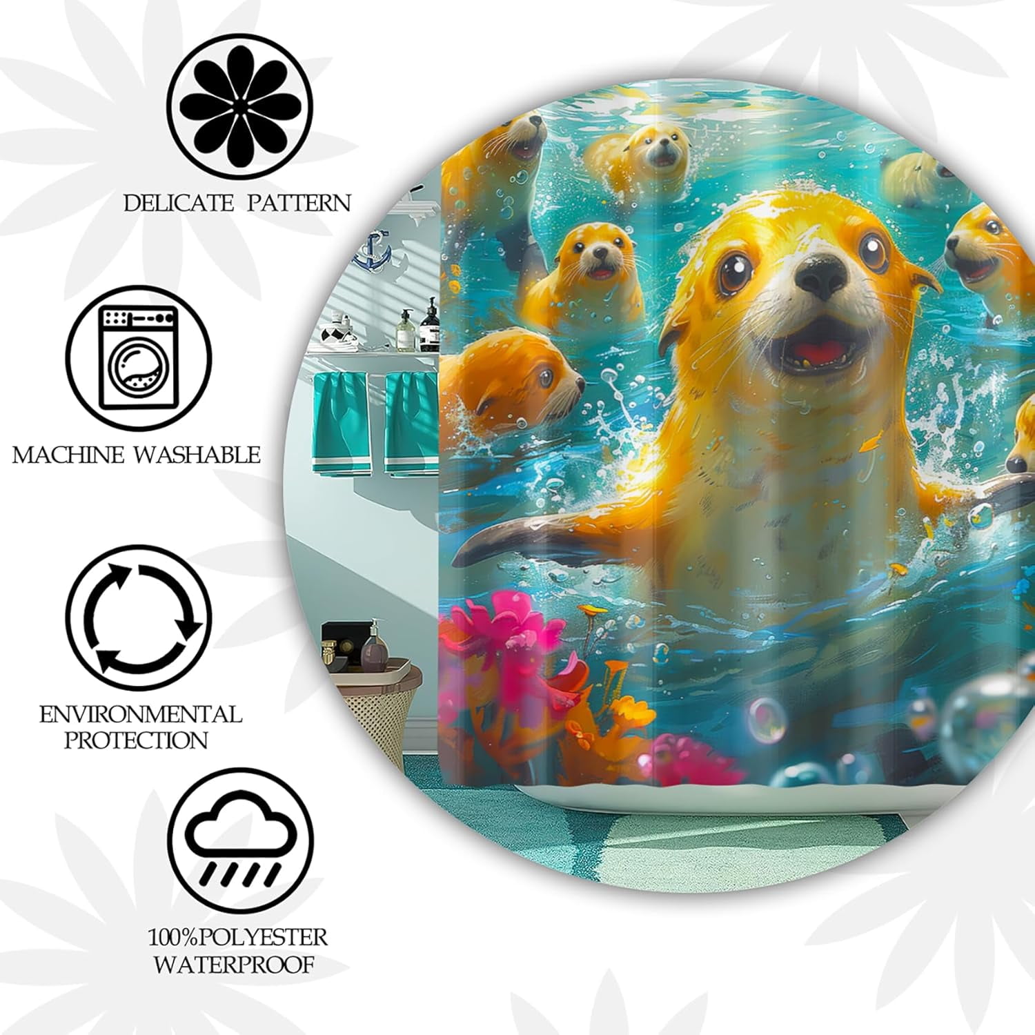 4 Pcs Shark Shower Curtain Set - Shark Bath Curtain, Blue Shark Bathroom Ocean Themed Shower Curtain for Kids Boys Girls, Sea Animal Shower Curtain with Rug, Toilet Cover, Bath Mat with 12 Hooks
