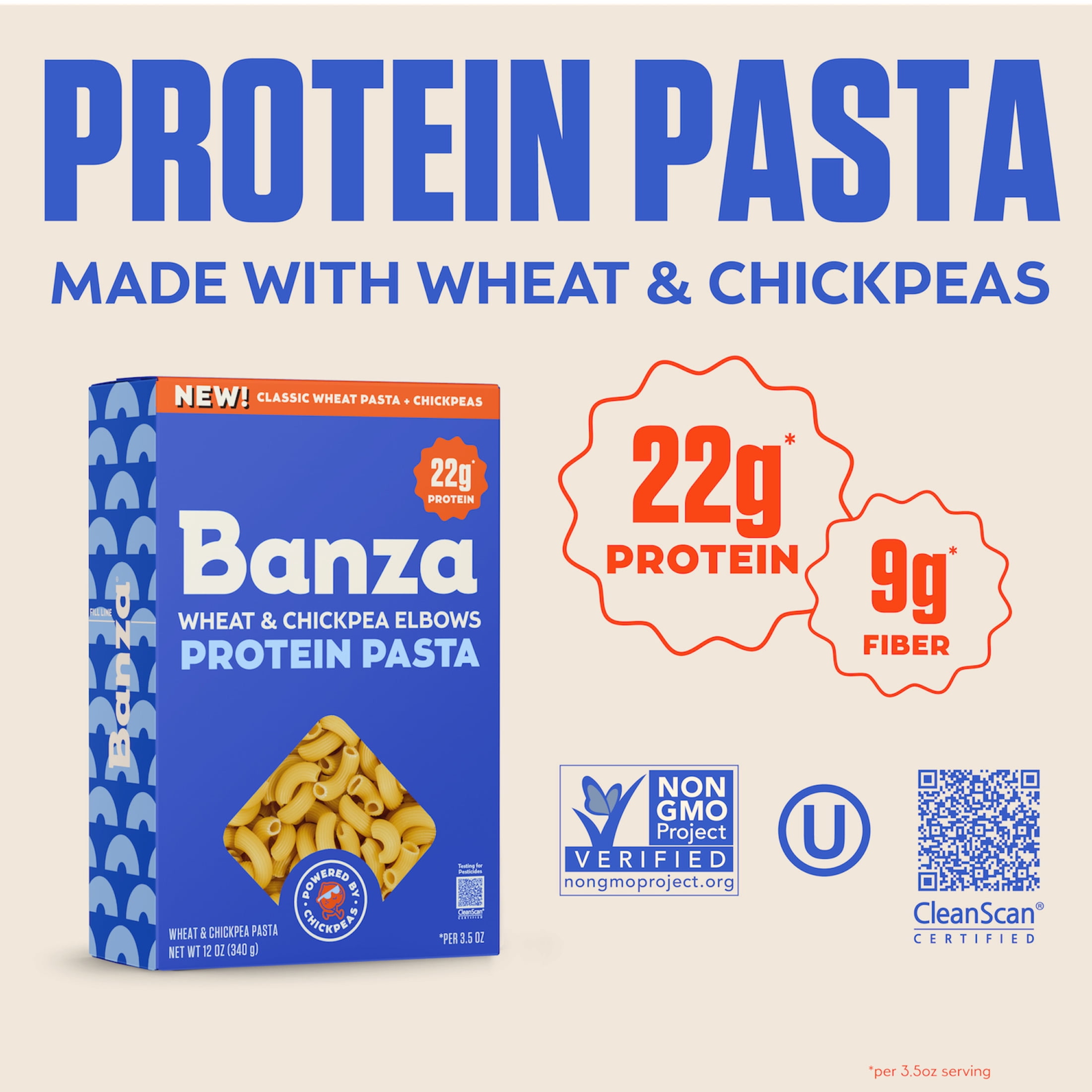 Banza Wheat Protein Elbows – 22g Protein, No-Compromises Pasta Powered by Chickpeas, 12oz