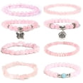 thumbnail image 2 of Pulsera de cuarzo rosa para mujer, brazalete de cuentas de cristal rosa, piedra Natural elástica, joyería curativa, regalo de Reiki, 2 of 4
