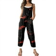 thumbnail image 5 of WTOBBY Women's Jumpsuit with Halloween Retro Print, Casual Loose Design and Suspenders in Cotton and Linen, Perfect for Relaxed Wear and Seasonal Events,RedL, 5 of 6