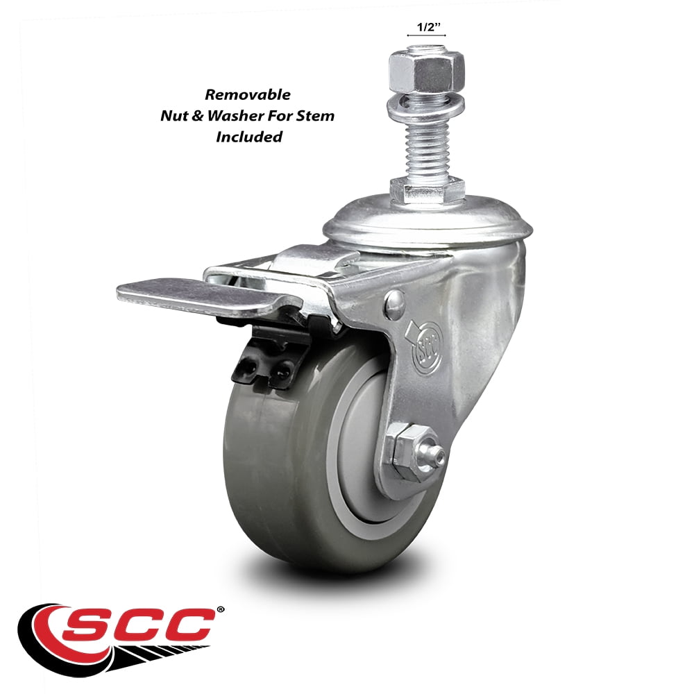 3.5 Inch Gray Polyurethane Swivel ½ Inch Stem Caster with Total Lock Brake SCC