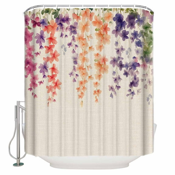 Small Stall Shower Curtain 36x72 Inch Narrow Half Size Spring Floral Bath Curtains Bathroom Decor Wildflower Beige Retro Garden Pastoral Waterproof Fabric Shower Curtain Set with Hooks 36 Inch