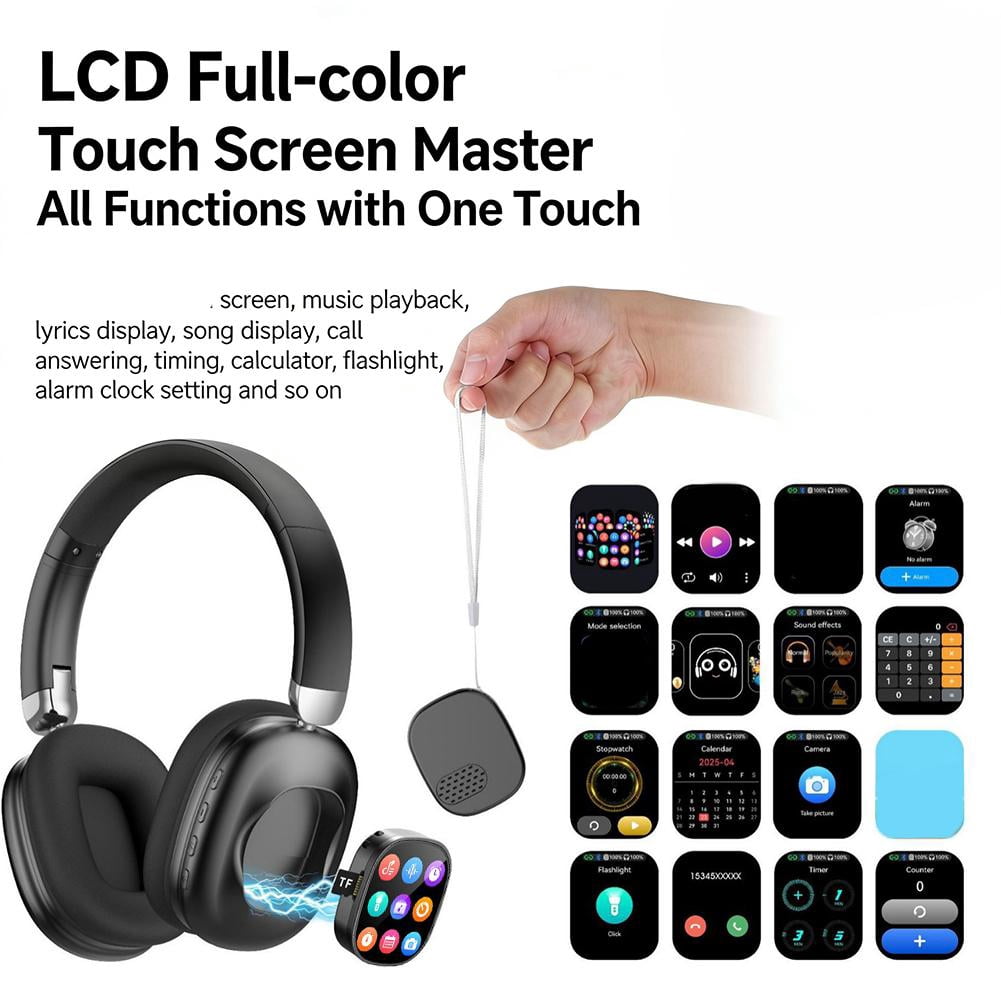 Smart Headphones with Detachable Touch Screen, Bluetooth Wireless Headset with TF Card Support, Multi-Functional Over-Ear Headphones for Music, Calls, Games, Alarm, Photo, Travel Business Daily Use