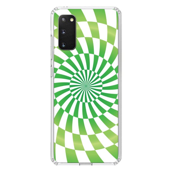 DistinctInk Clear Shockproof Hybrid Case for Galaxy S20 / S20 5G (6.2" Screen) - TPU Bumper, Acrylic Back, Tempered Glass Screen Protector - Green White Swirl Geometric