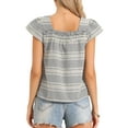 thumbnail image 3 of INSPIRE CHIC Gingham Top for Women Casual Square Neck Cap Sleeve Peasant Summer Blouse Top XS Black, 3 of 6