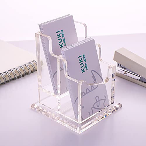 SANRUI Acrylic Business Card Holder for Desk Clear Business Card Organizer Vertical Hand-Made 2 Pocket 