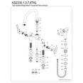 thumbnail image 6 of Kingston Brass KS2331TKL Hallerbos Two-Handle 4-Hole Deck Mount Bridge Kitchen Faucet with Brass Side Sprayer in Polished Chrome, 6 of 8