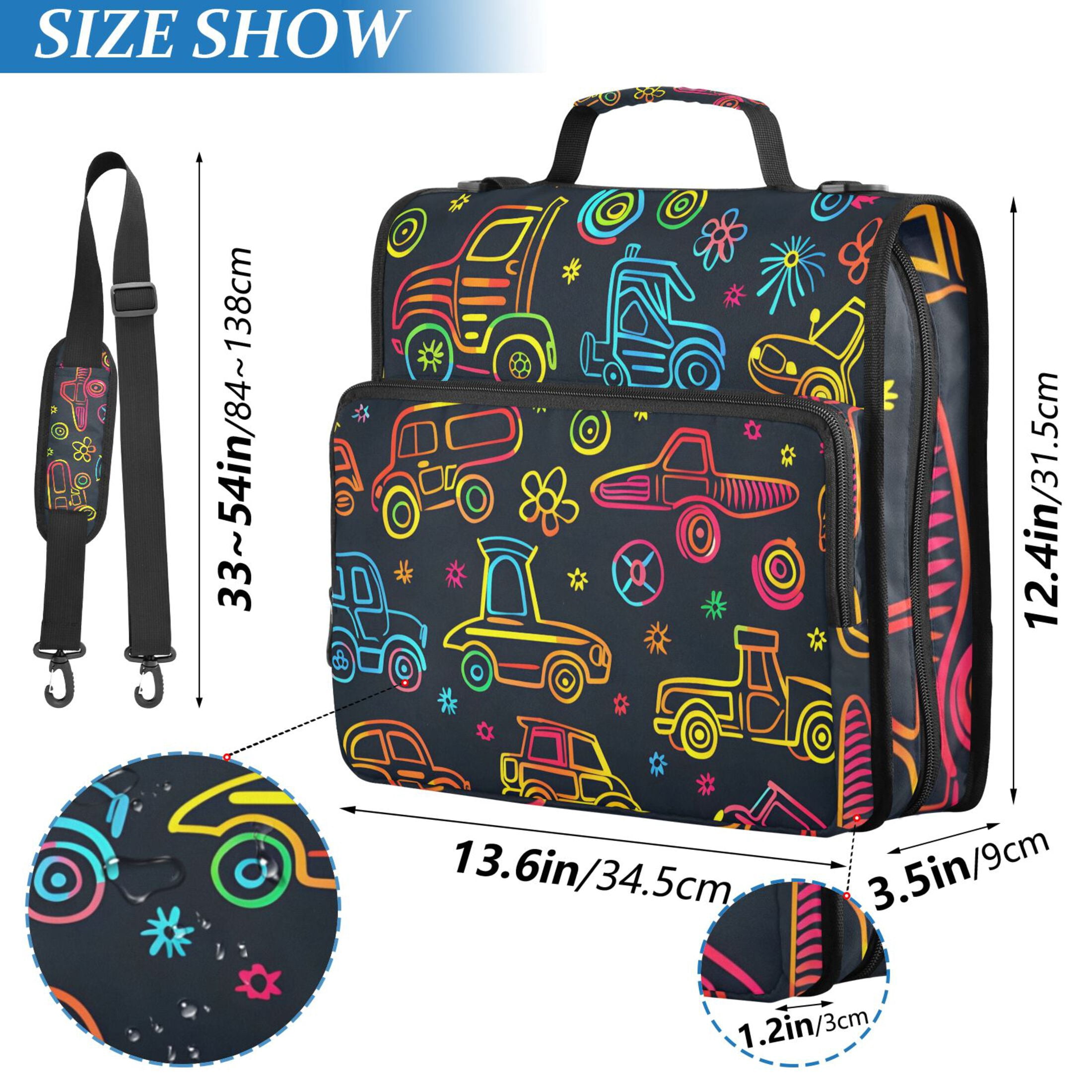 ALAZA Zipper Binder Cute Cartoon Car 3 Ring Trapper Keeper File Folder Organizer Bag