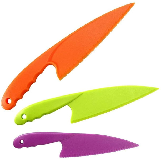 Lot de 3 couteaux de cuisine en plastique de 3 tailles, couteaux de cuisine  en nylon pour enfants, couteaux de cuisine en plastique colorés sûrs pour  enfants, pour salades ou gâteaux de