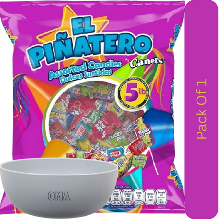 El Pinatero Pinata Party Candy Mix, Assorted Flavors, 5 lbs. With White Bowl By OMA