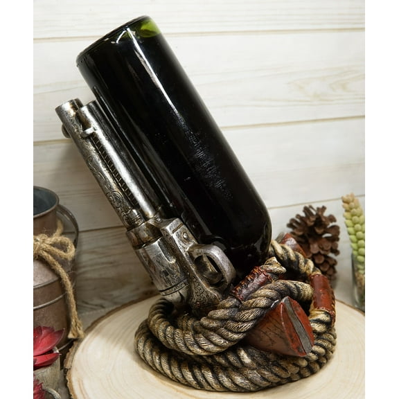 Western Double Six Shooter Cowboy Pistol Guns With Bull Ropes Wine Holder Caddy