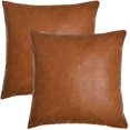 thumbnail image 1 of JM Fundas de almohada de piel sintética, 18.0 x 18.0 in, juego de 2 modernas fundas de almohada de lujo en color marrón coñac, fundas de almohada cuadradas decorativas sólidas para dormitorio, sala de estar, sofá cama (marrón, 45, 7 x 45,7 cm) JM, 1 of 5