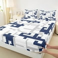 thumbnail image 3 of Manfei Modern Geometric Aesthetic Queen Sheet Sets,Pixel Geometric Flat Sheet,Deepblue Gray White Queen Fitted Sheet For Boys,Ultra Soft Home Decor,4pcs, 3 of 7