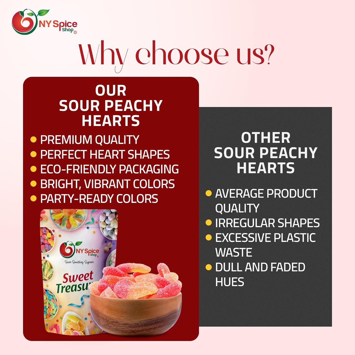 NY SPICE SHOP Valentines Sour Peach Hearts - 3 Pound - Valentines Candy - Heart Candy - Peach Candy
