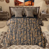 Homewish Orange Grey Stripes Bedding Comforter Set, Chic Vintage Abstract Pmbre King Bedding Sets, Camouflage Reversible Bed Sheets, Lightweight Room Decor