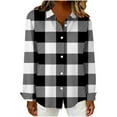 thumbnail image 6 of Lenpel Button down Shirts for Women Plus Size Long Sleeve Curved Hem Plaid Collared Blouses Loose Dressy Casual Tops(Black,XX-Large), 6 of 6