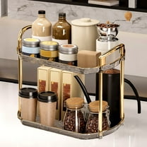 Bxaolu Spice Rack Organizer for Countertop, 2-Tier Plastic Rust-Proof Standing Seasoning Storage Shelf with Low Guardrail for Kitchen Cabinet Bathroom Living Room Pantry, Black