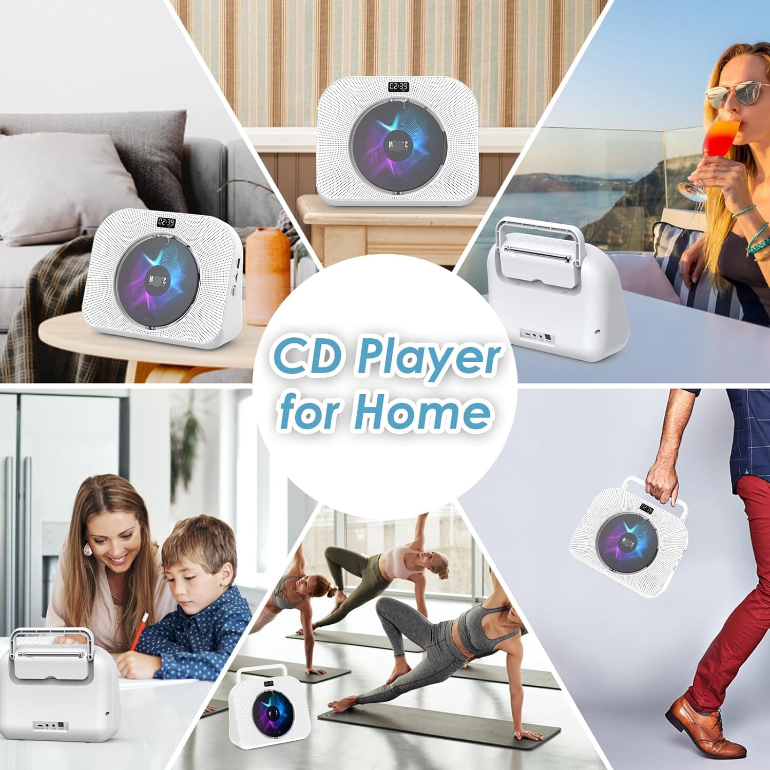 Gueray CD Players for Home Desktop CD Radio Player Speakers Portable CD Player with Bluetooth Timer Display Desktop Audio