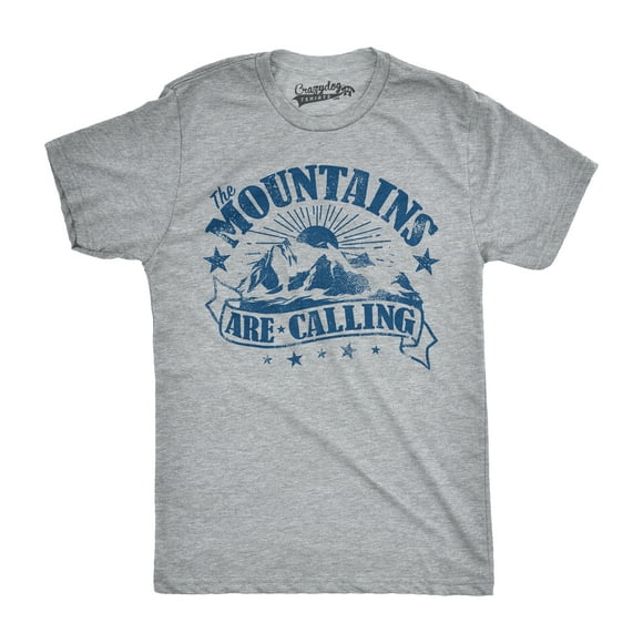 Mens The Mountains Are Calling Cool Sunset Vintage Rockies Funny Hiking Nature T shirt (Heather Grey) - XXL