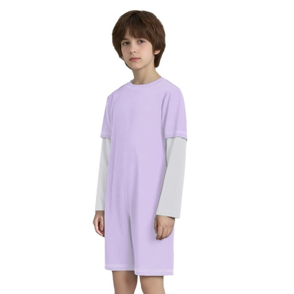 Miutii Zip Back Color Block Long Sleeve Short Leg Jumpsuit Onesies Adaptive Clothing for Kids Boys Girls with Special Needs Lavender White 16