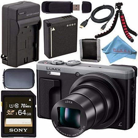 Panasonic Lumix DMC-ZS60 Digital Camera (Silver) DMC-ZS60-S + DMW-BLG10 Lithium Ion Battery + External Rapid Charger + Sony 64GB SDXC Card + Small Case + Flexible Tripod (Best Small Pocket Camera)