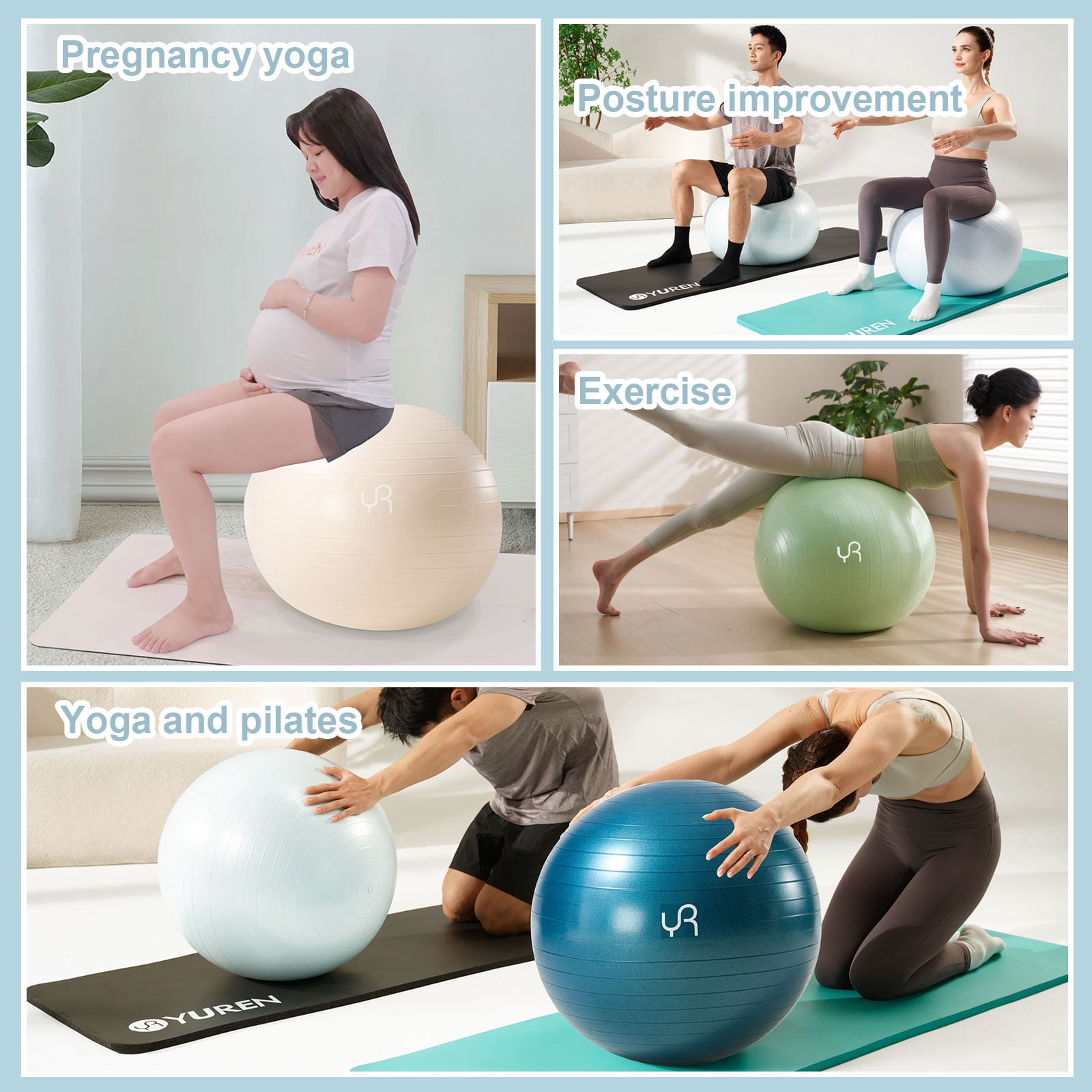 YR 55CM Exercise Ball, Anti-Burst Yoga Ball for Workout Pregnancy Stability, Pilates, Core & Balance Training and Physical Therapy, Green