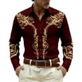 thumbnail image 4 of IWRICH Men's Western Cowboy Shirts Long Sleeve Printed Shirt Slim Fit Casual Button down Shirts 01-Wine M, 4 of 4