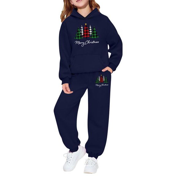 Christmas Sweatsuit Set for Girls 2 PC Graphic Long Sleeve Pullover Holiday Tops Jogging Pants 11-12 Years Boy Clothes