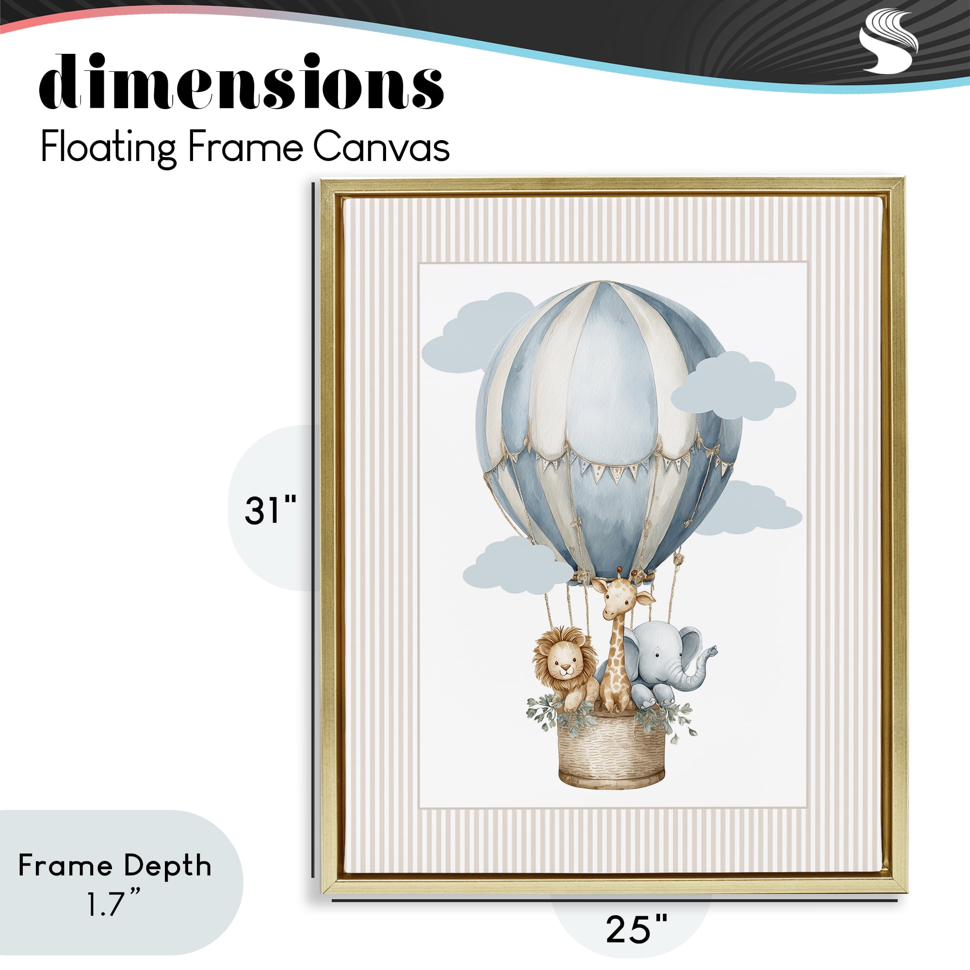 Stupell Industries Hot Air Balloon Animals Gold Framed Floater Canvas Wall Art, design by Christine Simpson Art
