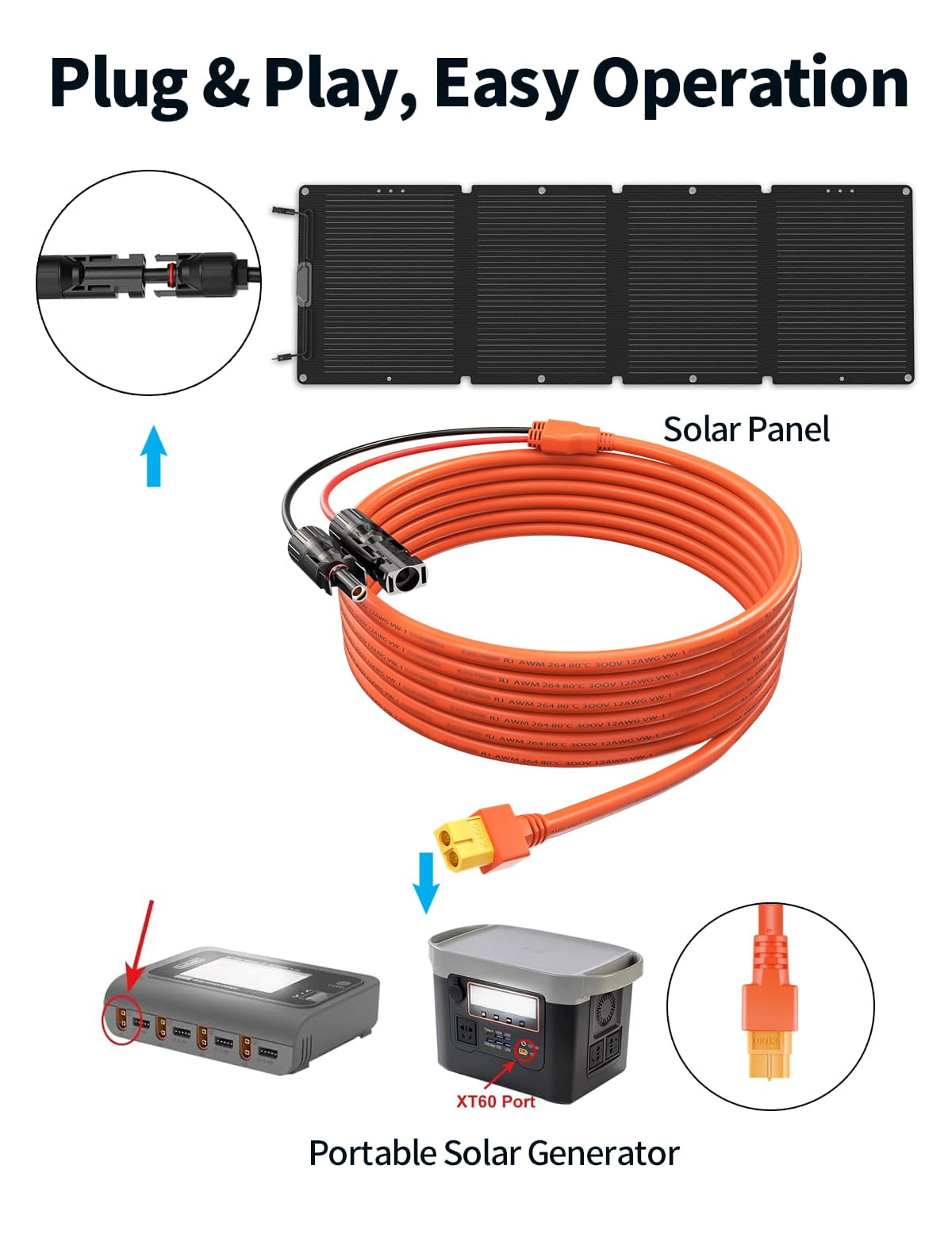 CoolStuff10FT Solar to XT60 Connector Charge Extension Cable 12AWG 3M,M-C-4 to XT60 Adapter Solar Cable for ECOFLOW RIVER & DELTA Series Portable Power Station,Solar Generator,RV Foldable Solar Panel