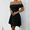 thumbnail image 5 of Women'S Off the Shoulder Mini Dress Ruffle Hem Ruched Corset Short Cocktail Party Dresses Black S, 5 of 8