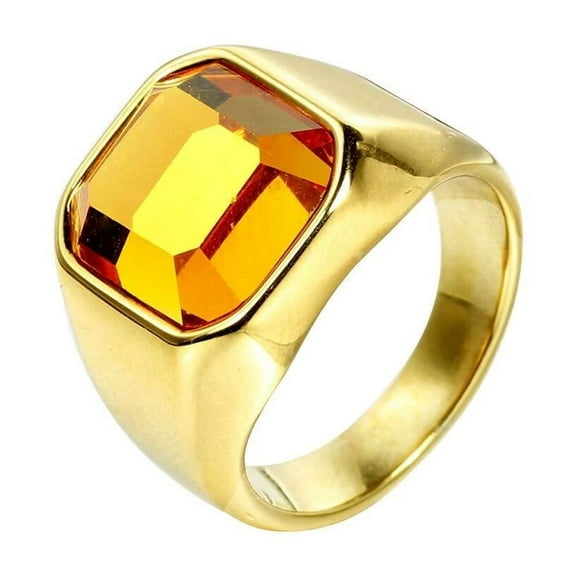 HIJONES Women Men's Gem Ring Stainless Steel Diamond Bnad Ring for Couple Engagement Promise Comfort Fit Gold Yellow Size 9