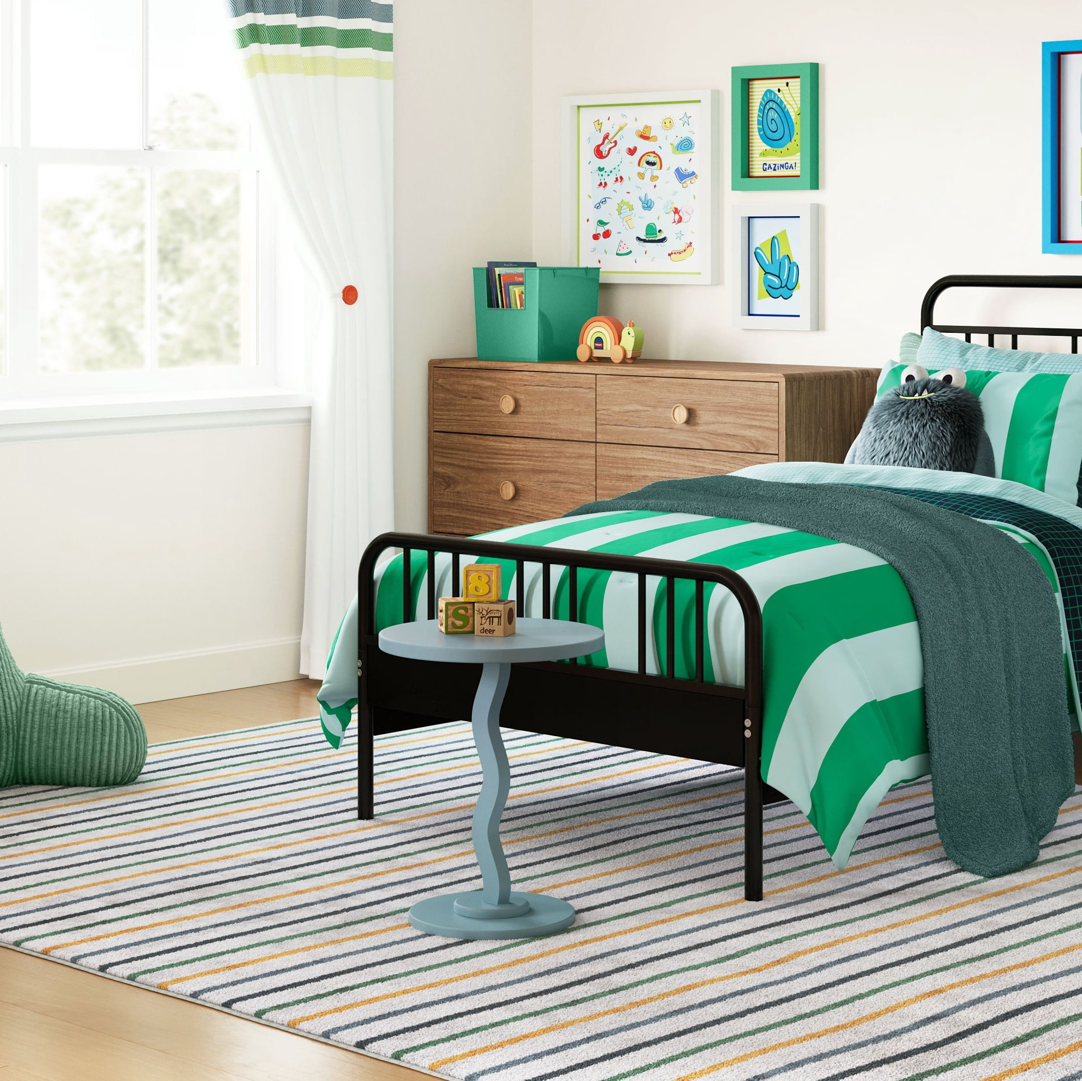 Mainstays Kids Wood Wavy Nightstand Side Table, Bluestone