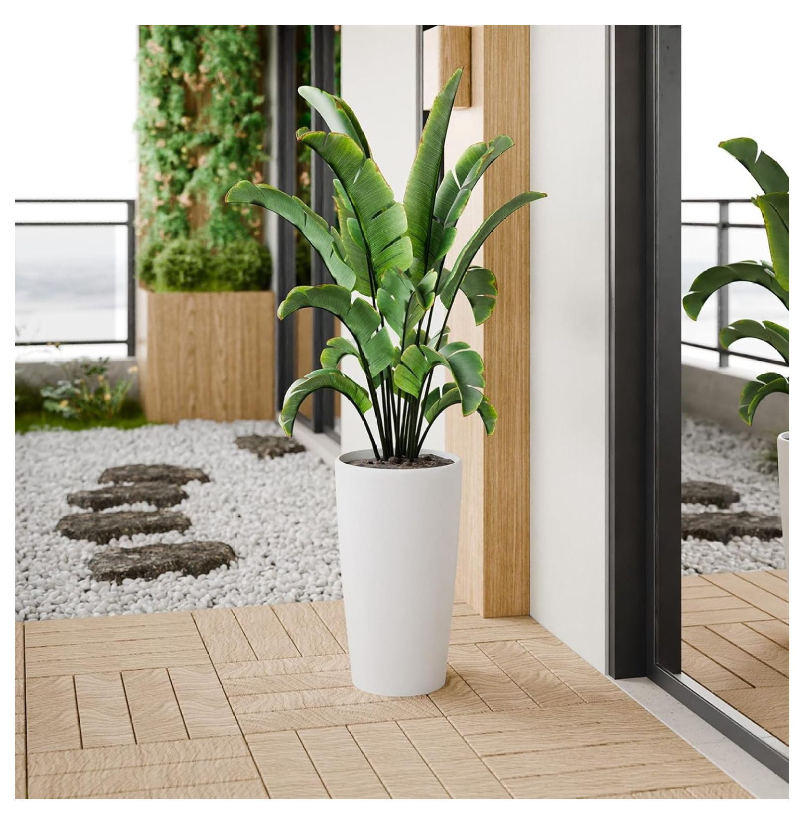 Set of 2 Round Tall Planters 22 Inch, Large Planter for Indoor Outdoor Plants, Modern Flower Pot Containers Large Decorative Tree Planter, White
