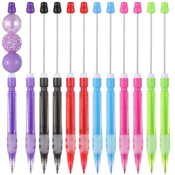 12 Pcs Beadable Mechanical Pencils, 0.7mm Multicolor DIY Drawing Pencils, Durable PVC Craft Pencils for Writing, Sketching, and Creative Projects, Ideal for Teachers, and Office Use