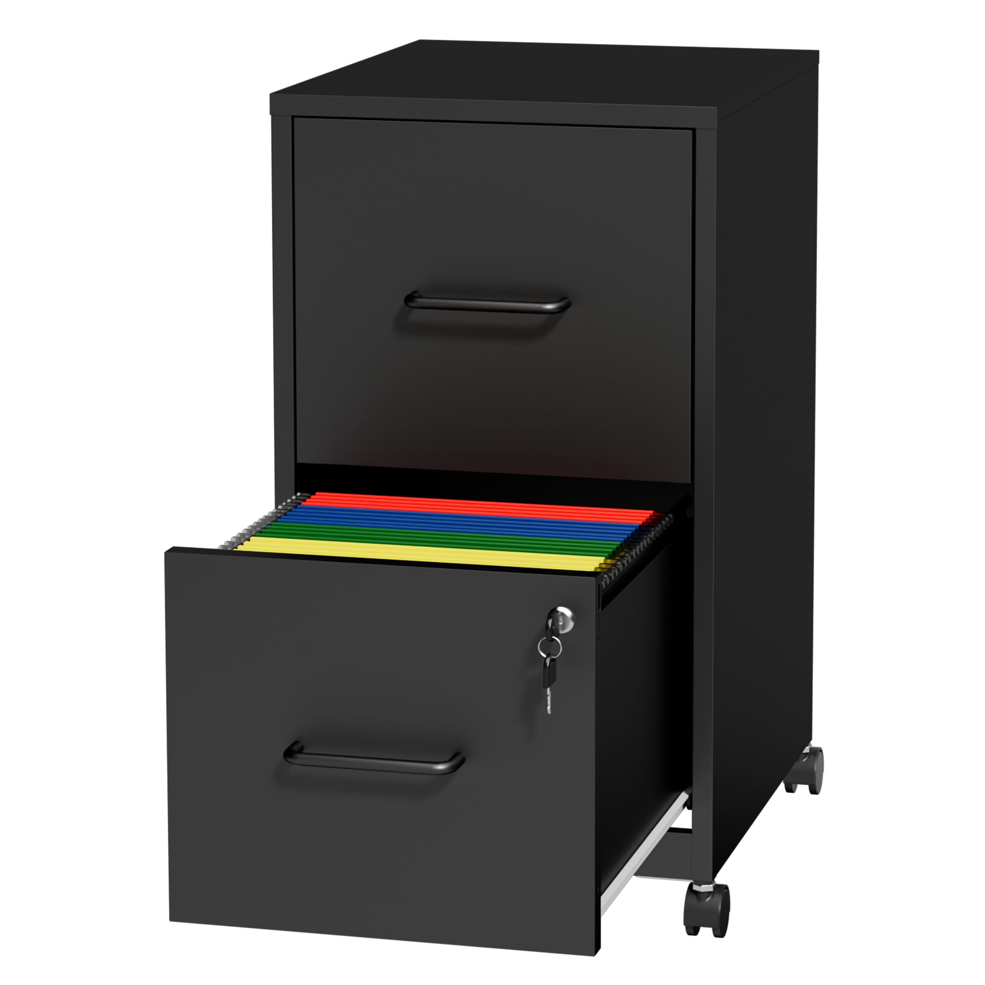 2 Drawer Lockable Metal File Cabinet WIth Wheel, Vertical Under Desk Steel Filing Cabinet with Wall Anti-Tip Kit, Heavy Duty Office Storage Cabinet for Letter/Legal Size Files, Black