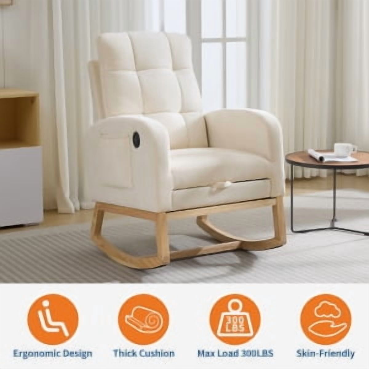 Huisuilinss Rocking Chair Nursery with Foot Rest,Nursery Rocking Chairs, Teddy Nursing Glider Rocker Chair,Modern Rocking Armchair with High Back for Nursery, Living Room, Bedroom\