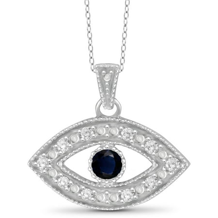 JewelersClub 1/7 Carat T.G.W. Sapphire and White Diamond Accent Sterling Silver Evil Eye Pendant