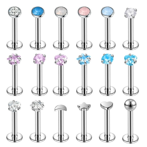 18Pcs/set 16G Opal Labret Lip Studs Cubic Zircon Monroe Medusa Piercing Cute Design Conch Helix Cartilage Piercing