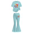 thumbnail image 3 of Tisuna Girl'S 2 Pieces Casual Outfits Set 41 Number Print Short Sleeve Crew Neck Tops With Flare Leg Pants Stylish Comfortable Big Kids Summer Daily Clothes Set Mint Green, 3 of 5