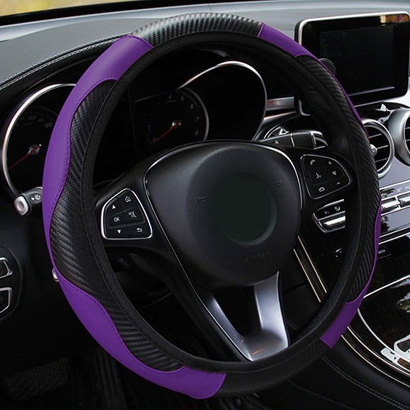 Zebra Print Purple & Black Steering Wheel Cover & Belt Pads Universal-fit