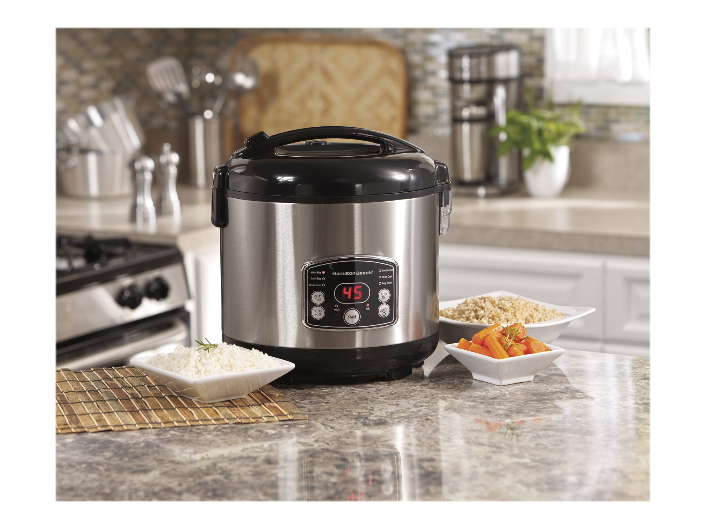  Hamilton Beach Digital Programmable Rice Cooker & Food Steamer,12  Cups Cooked (6 Uncooked), with Slow Cook & Hard-Boiled Egg Functions, Steam  & Rinse Basket, Blue (37561): Home & Kitchen