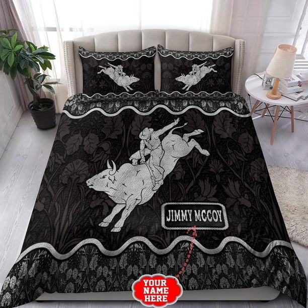 Juego de cama personalizado Rodeo Bull Riding Negro Ver