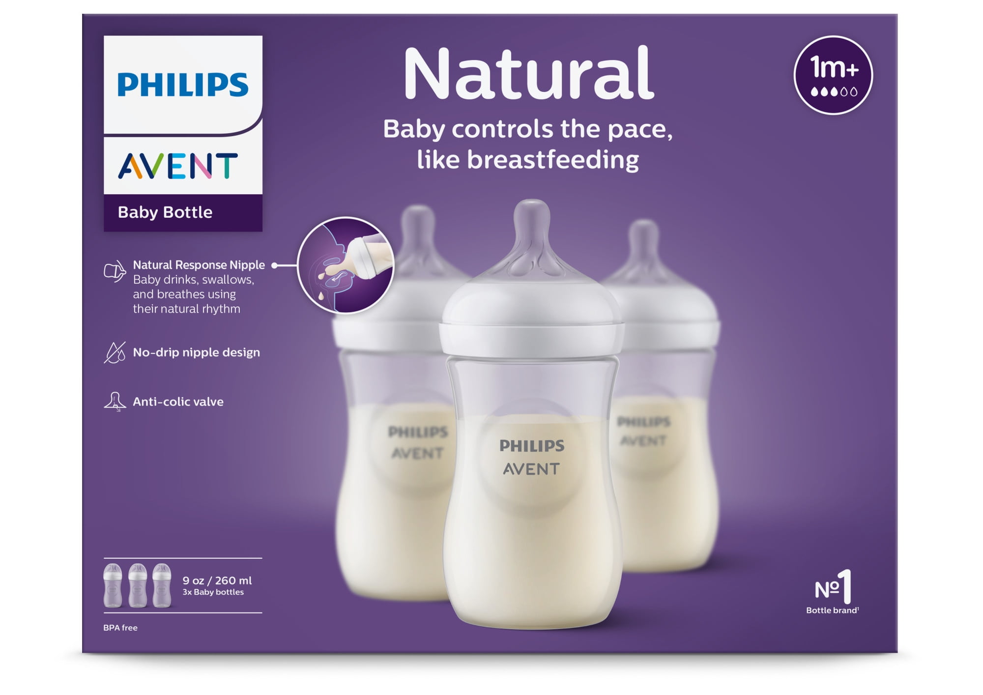 Philips Avent Natural Baby Bottle Natural Response Clear, 9oz, 3pk, SCY903/93 Walmart.com