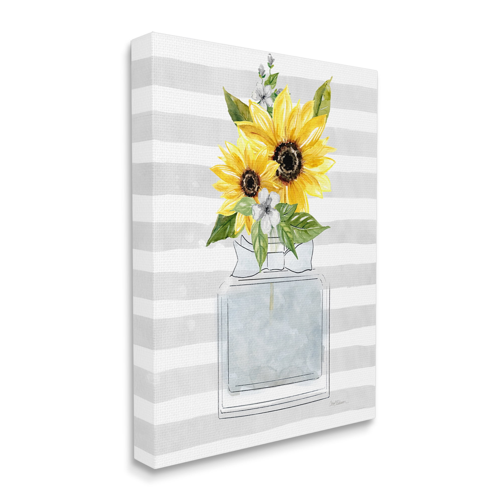 Stupell Industries Vivid Floral Arrangement Glam Perfume Bottle Stripes Graphic Art Gallery Wrapped Canvas Print Wall Art, Design by Carol Robinson
