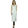 thumbnail image 2 of Bimba Women Casual White Tunic Beaded Neck Kurti Sleeveless Summer Wear Blouse, 2 of 8